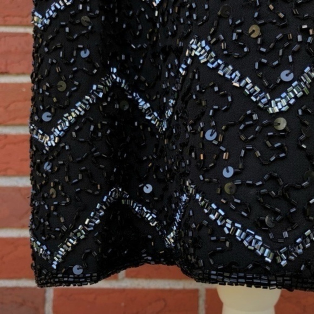 JKARA New York Beaded Sequin Round Neck Black Sleeveless Mini Dress 👗 - Picture 3 of 12